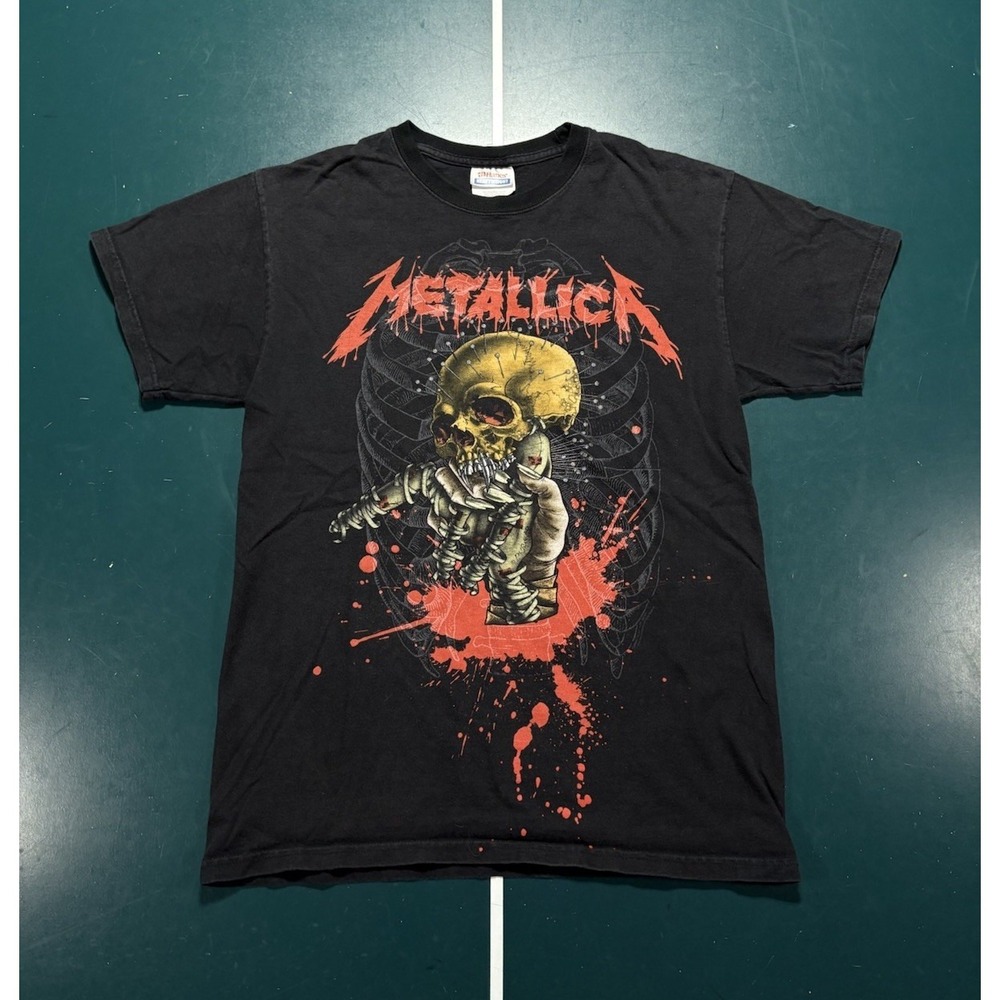 Vintage Metallica Pushead T Shirt Men's Small Black Ribcage Skull Metal 2008 Y2K